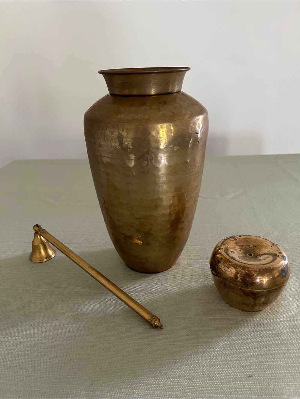 Vintage Hammered Brass Vase made in India H 10 in Diameter 6 in
